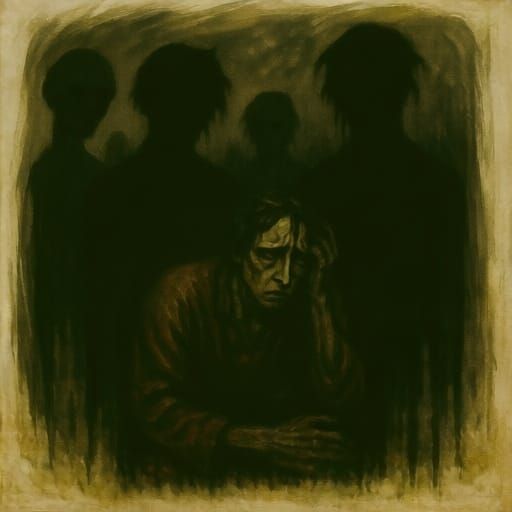 Haunted Figure in Expressionist Style with Eerie Silhouettes