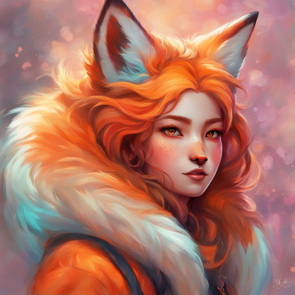 Anime Fox Girl Portrait with Playful Expression