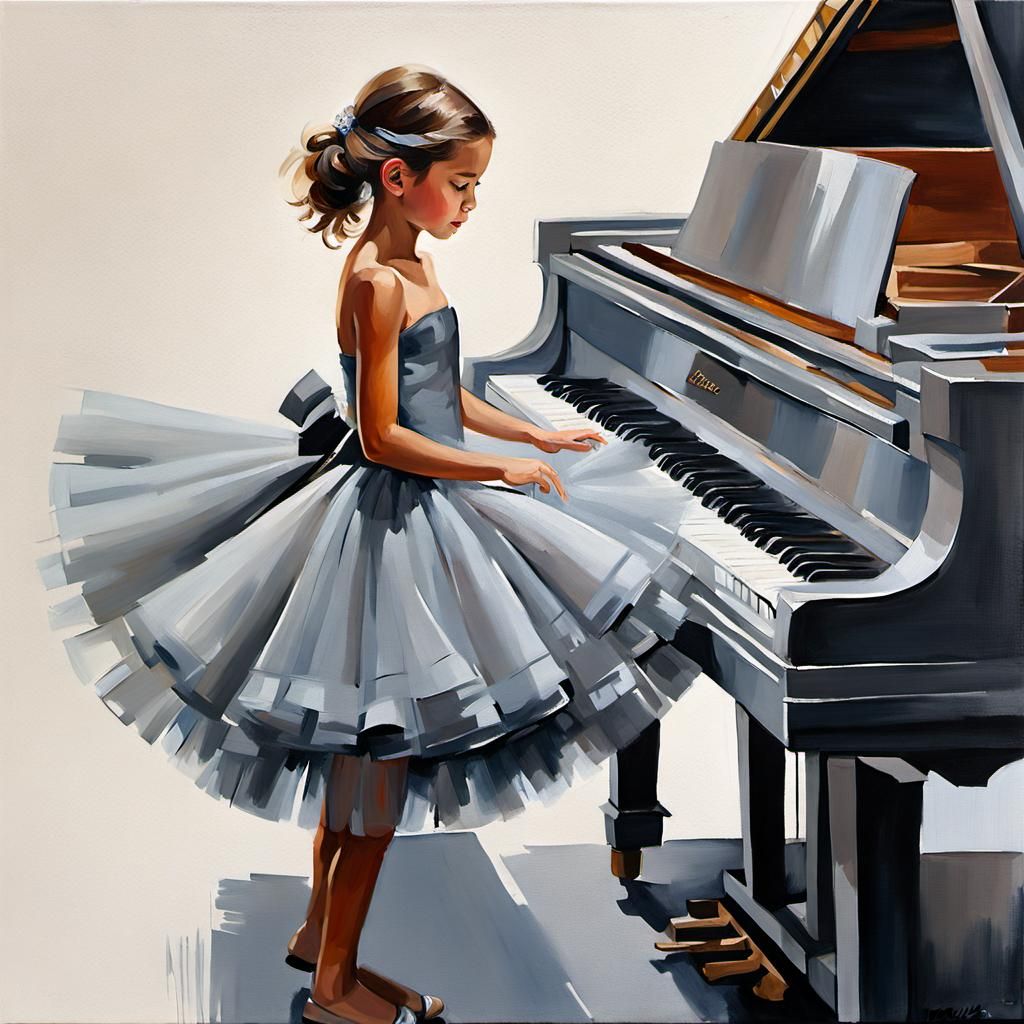 Girl Dancing on Piano: Oil Painting Masterpiece