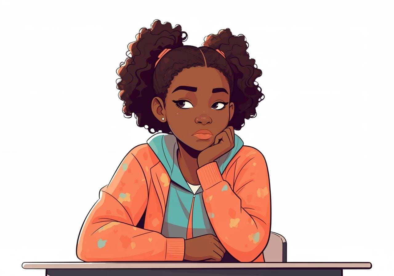 Bored Girl at School in Comic Book Style