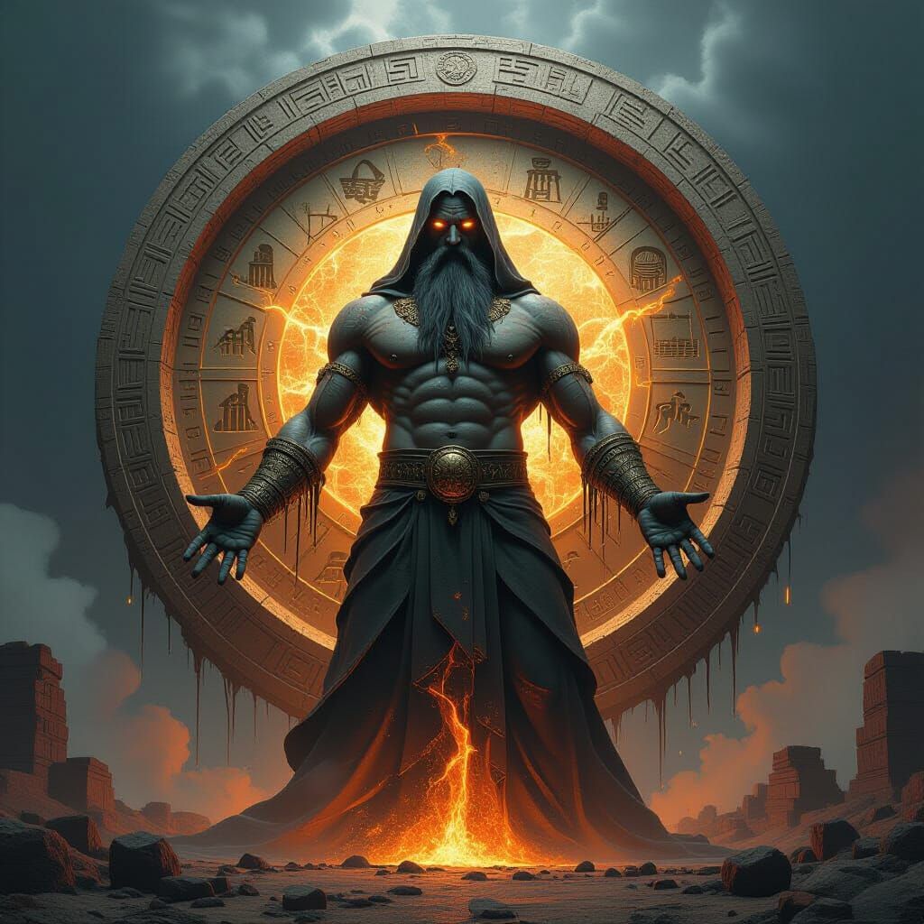 Titan Atlas Collapses Under Earth Disk, Beksiński Style