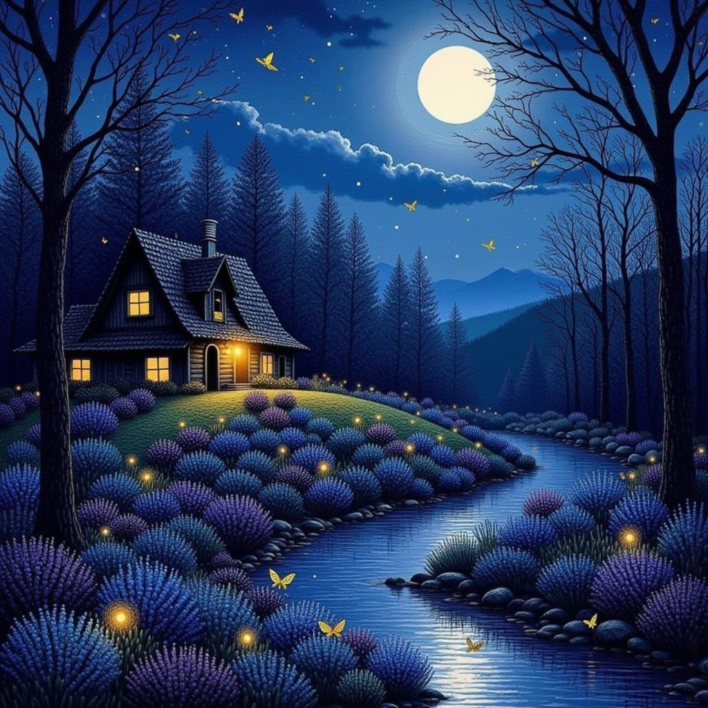 Fantastical Moonlit Cottage in Enchanted Forest