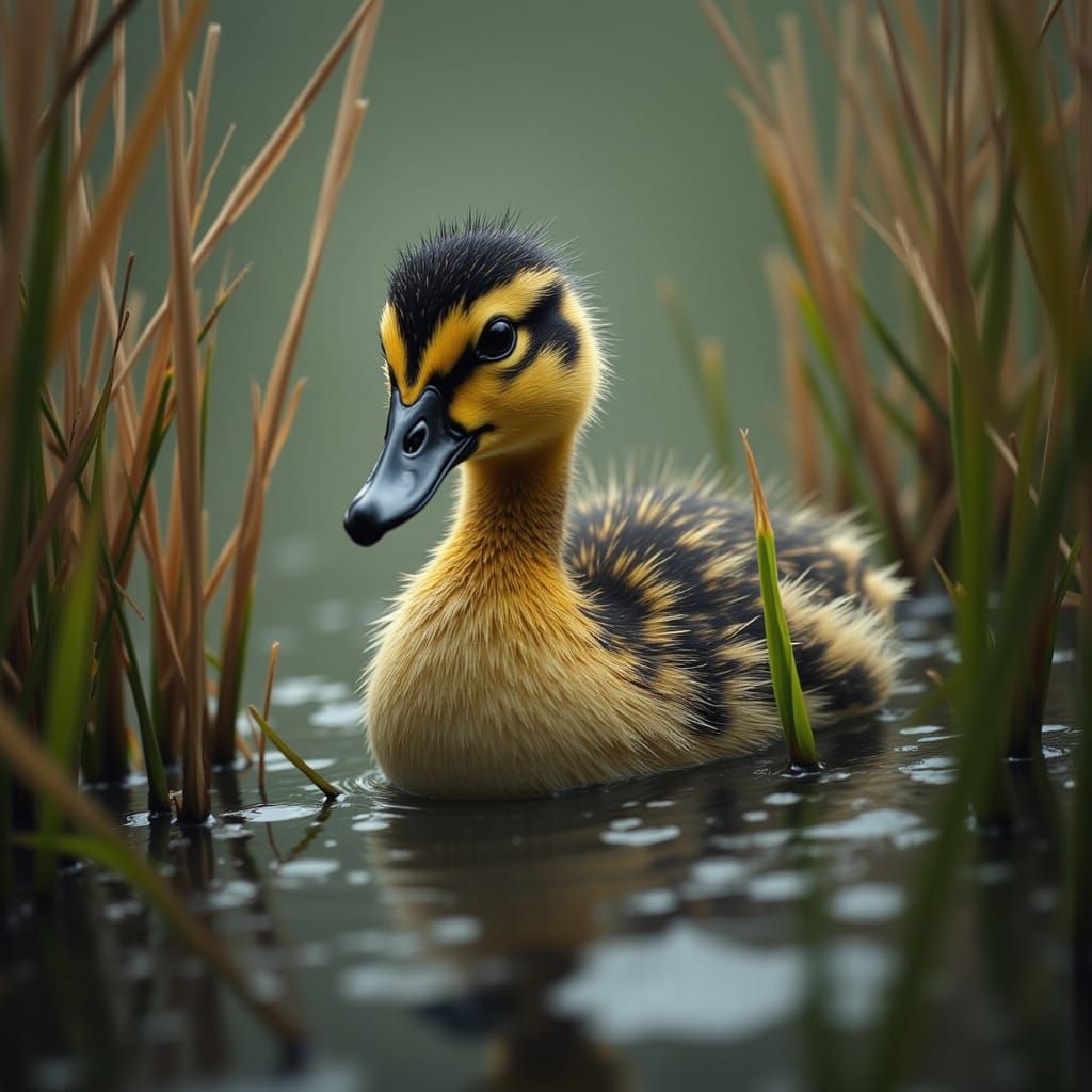 Duckling in Reeds: Shadowbox Glitch Art