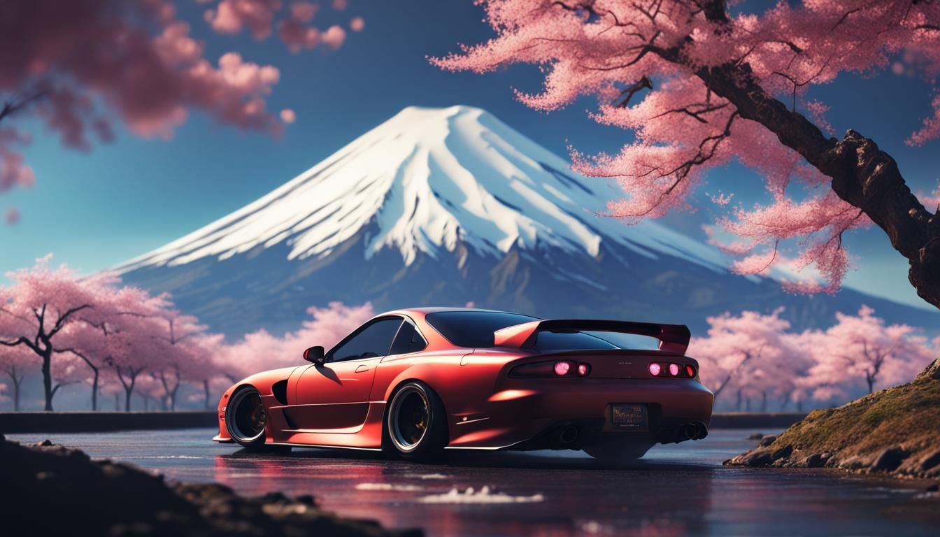 RX7 Drifting in Japan with Mount Fuji Backdrop