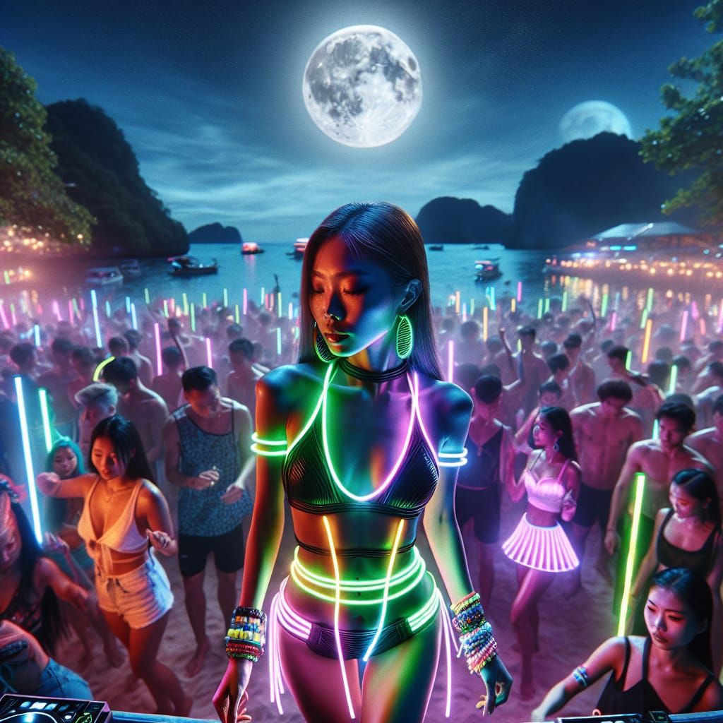 Thailand Beach Rave Party in Neon Lights