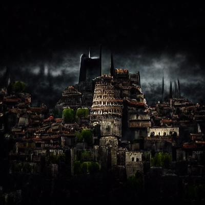 Dark Medieval City with Black Spire Wallpaper