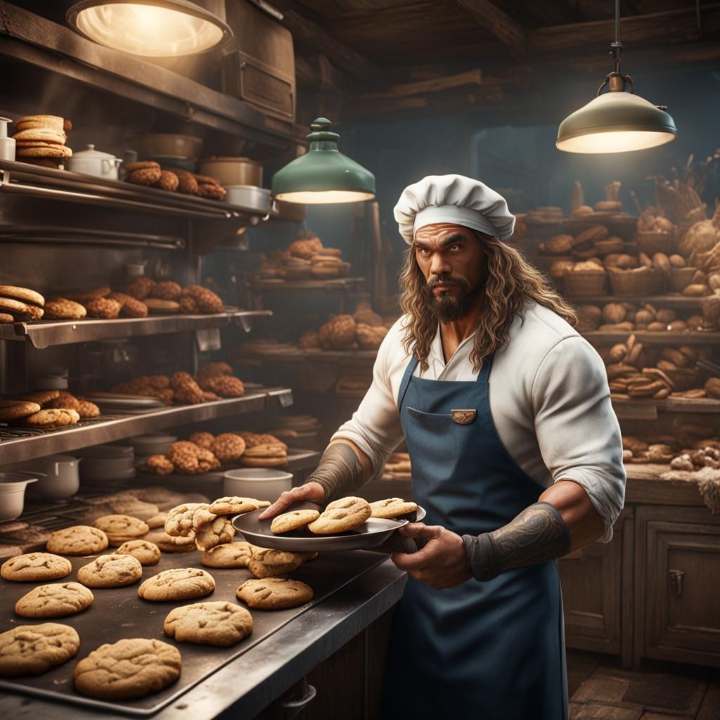 Jason Momoa Baking Cookies: Matte Painting