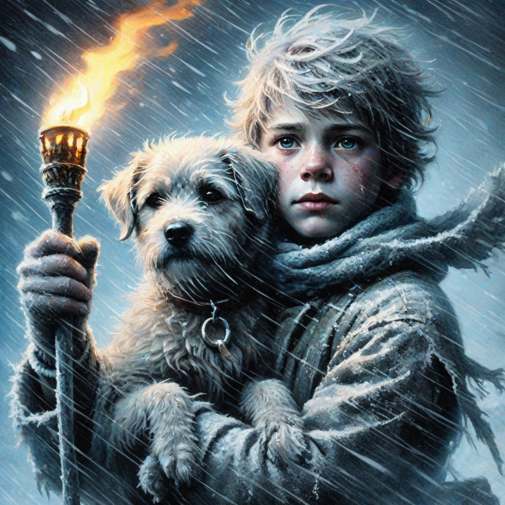 A Boy and His Dog in a Fierce Blizzard
