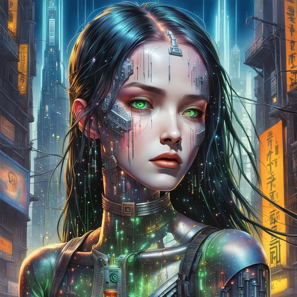 Android in Neon Rain: A Cyberpunk Vision