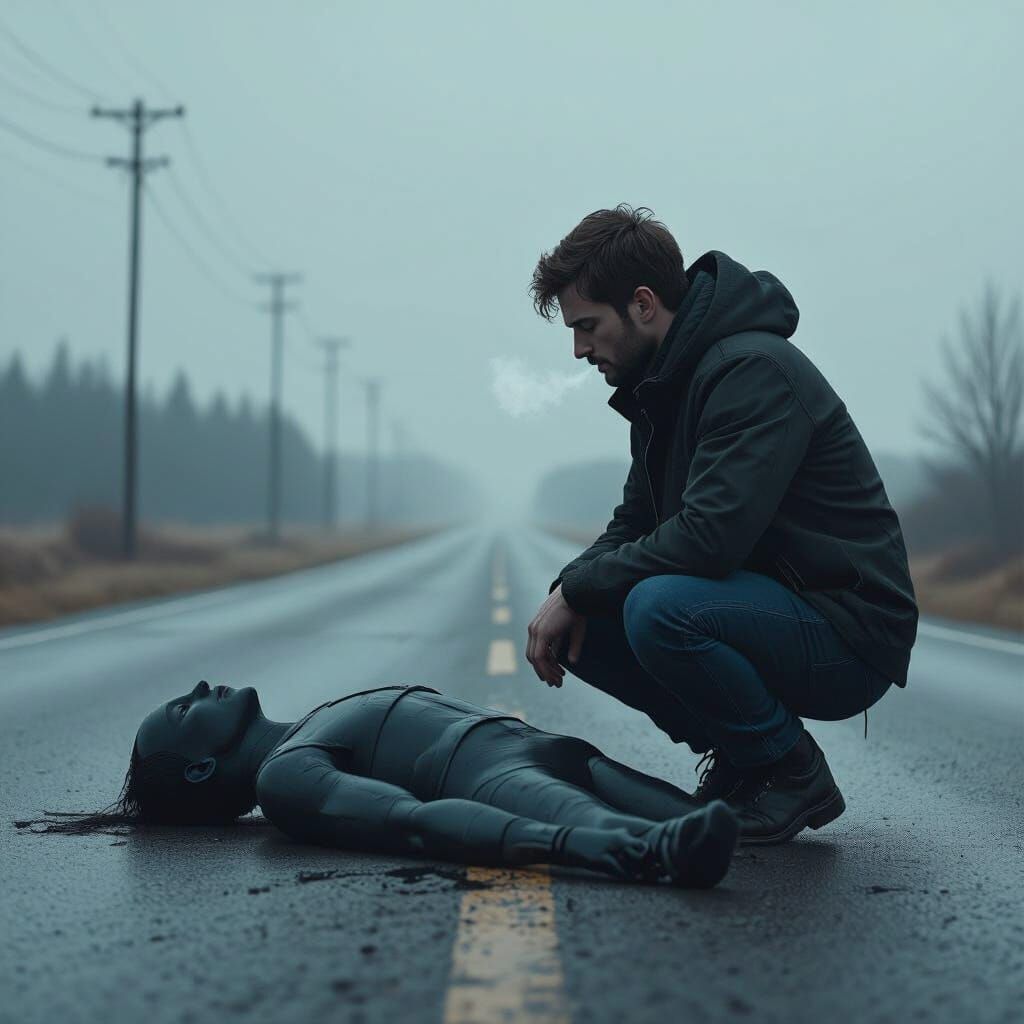 Eerie Roadside Scene in Digital Painting Style