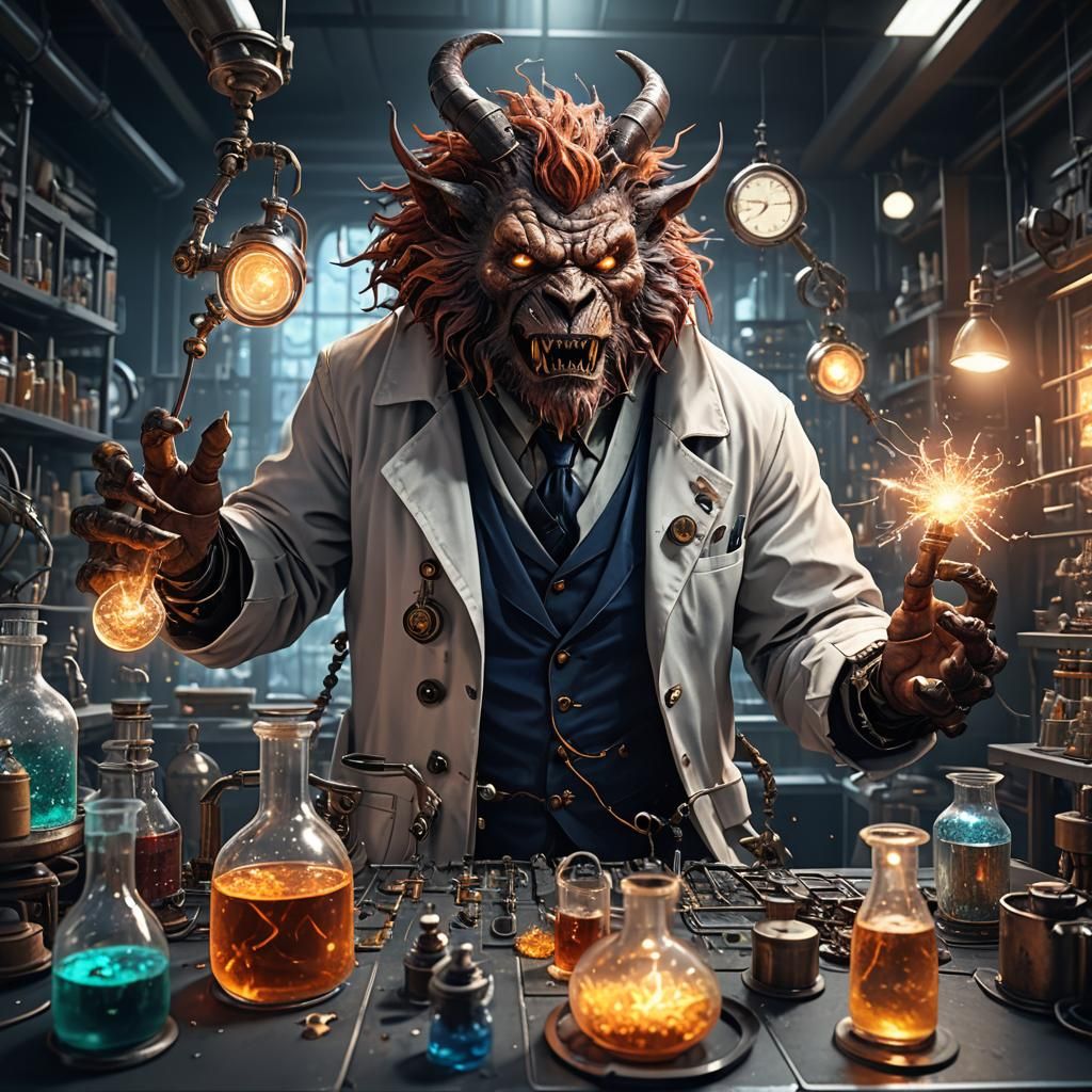 Mad Scientist Beast in a Fantastical Laboratory
