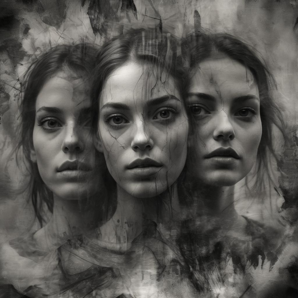 Dramatic Double Exposure Pencil Sketch in Black and White