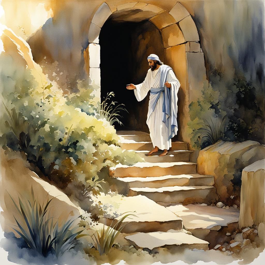 Lazarus Emerges: A Biblical Watercolor Painting