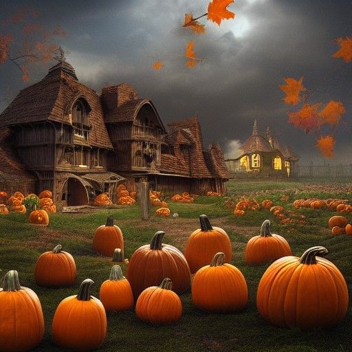Dramatic Pumpkin Patch Digital Matte Painting