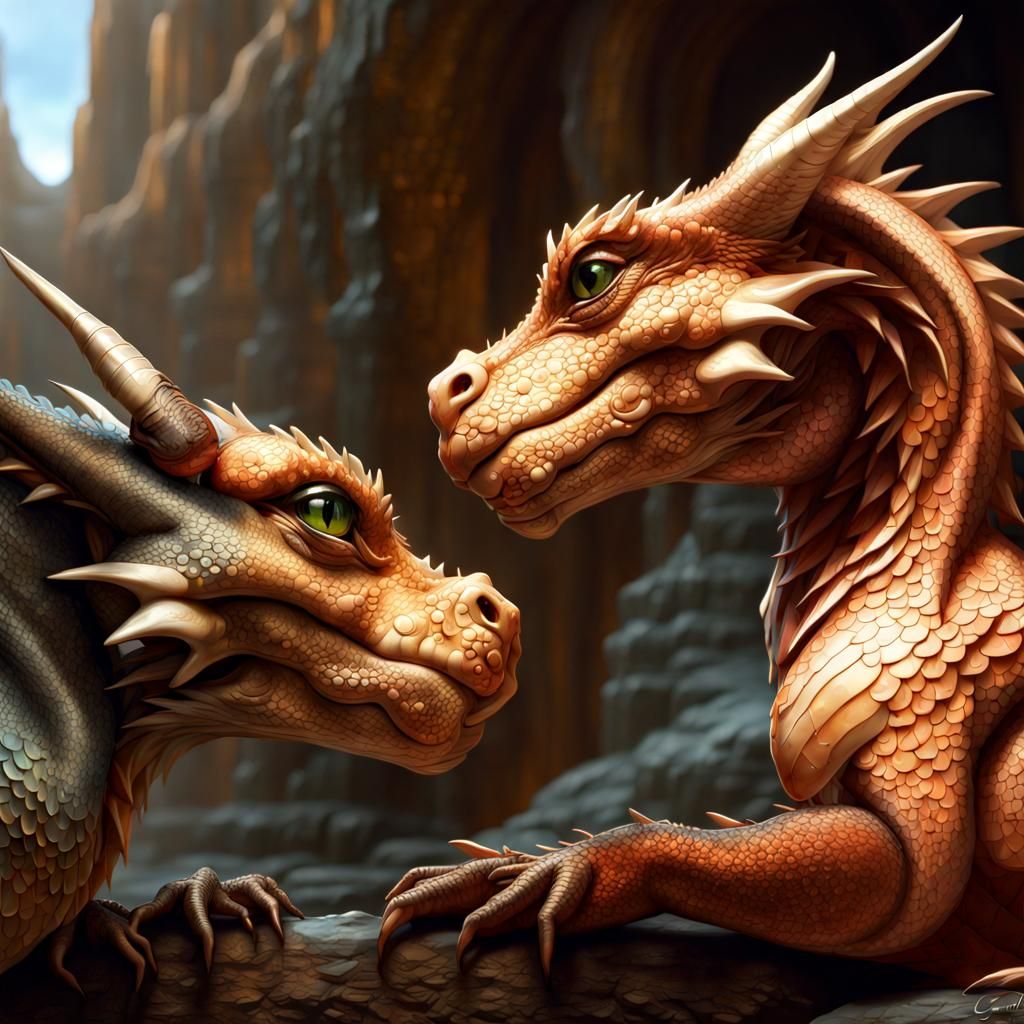 Cuddling Dragons Portrait in Detailed 3D
