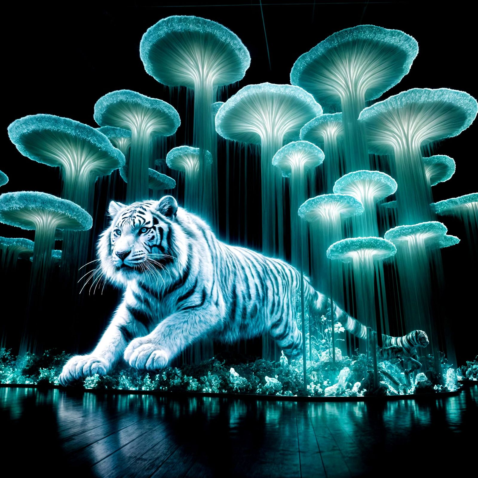 Bioluminescent Fungus and Holographic Tiger