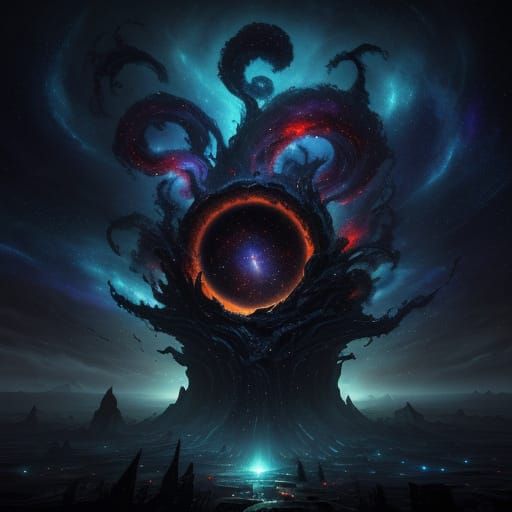 Cosmic Horror Giant Devourer in Vibrant Celestial Ruins