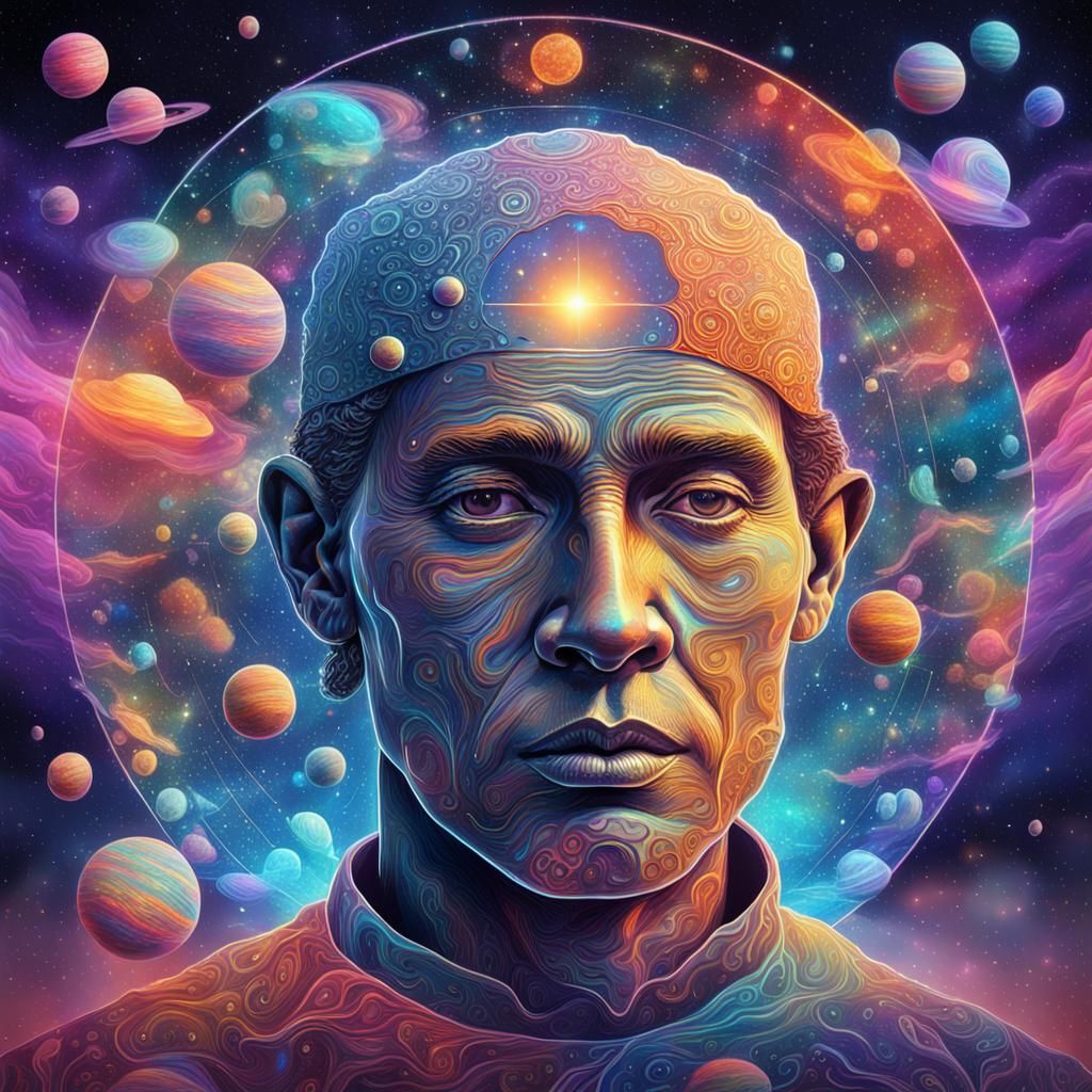 Cosmic Thought Illustration in Mixed Media