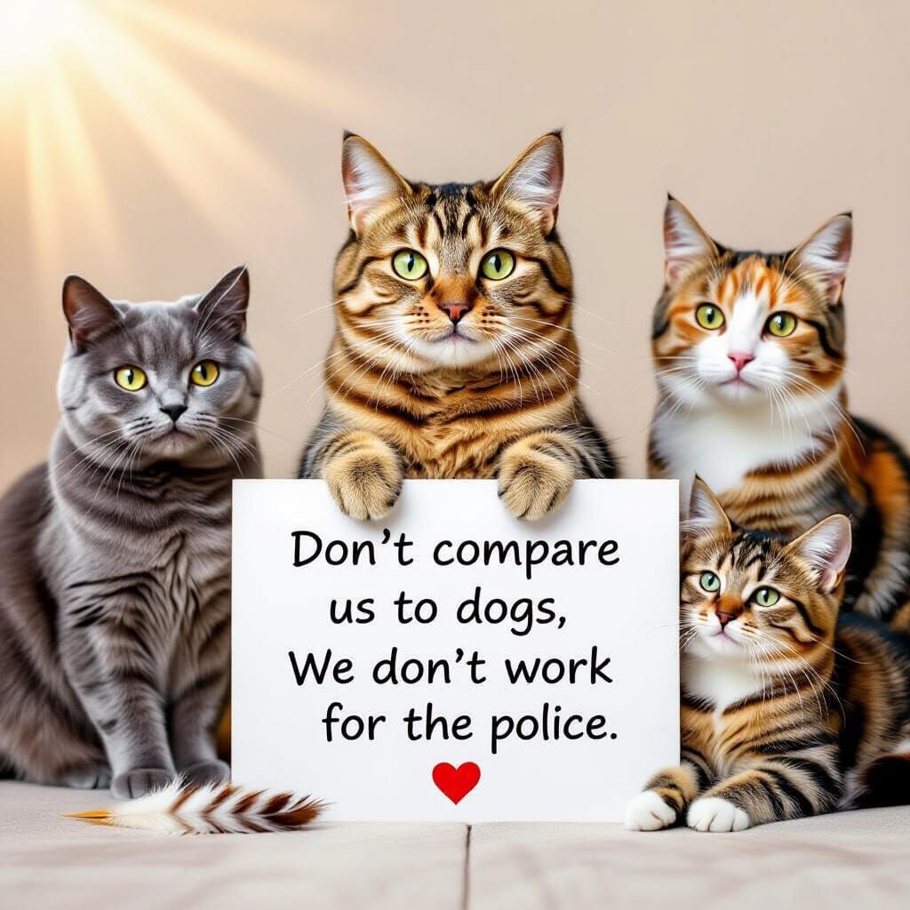 Cats Holding a Sign in Cozy Living Room