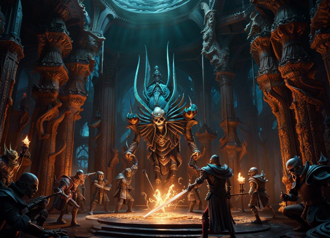 Adventurers Clash with Skeletal Liches in Epic Fantasy