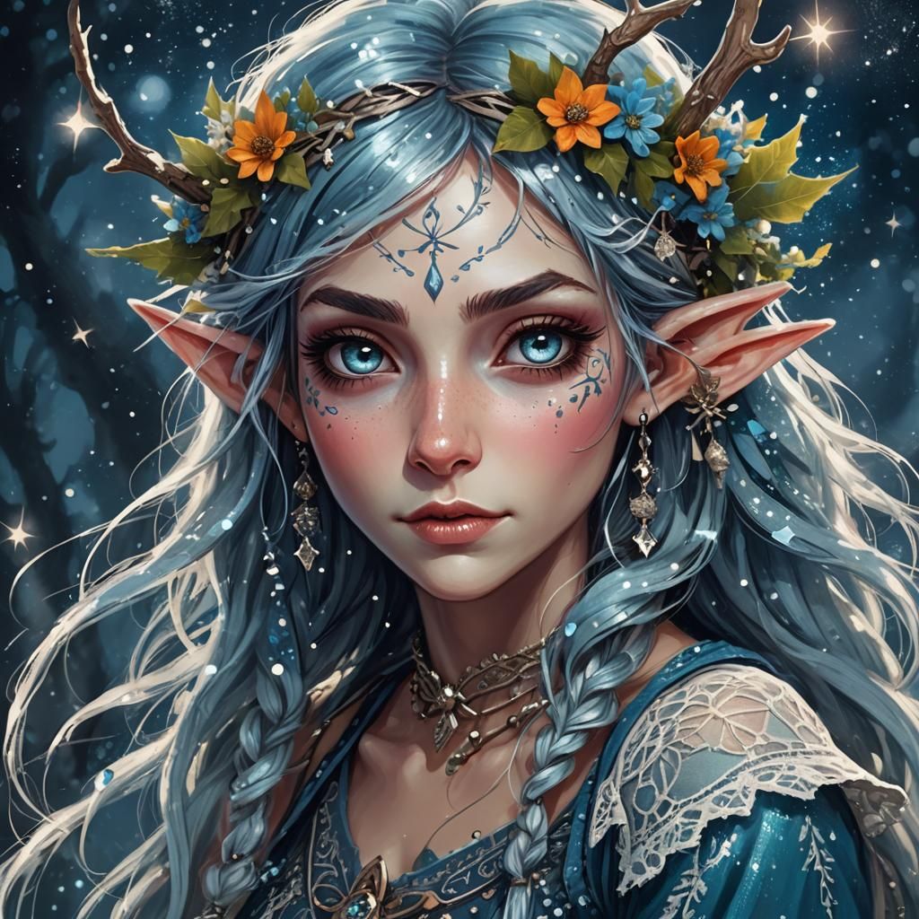 Whimsical Wood Elf Sorceress Portrait in Digital Painting