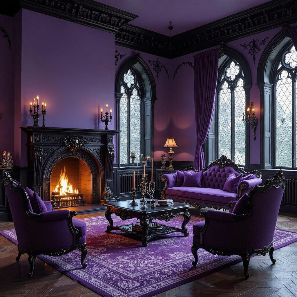 Grand Gothic Victorian Living Room with Fireplace