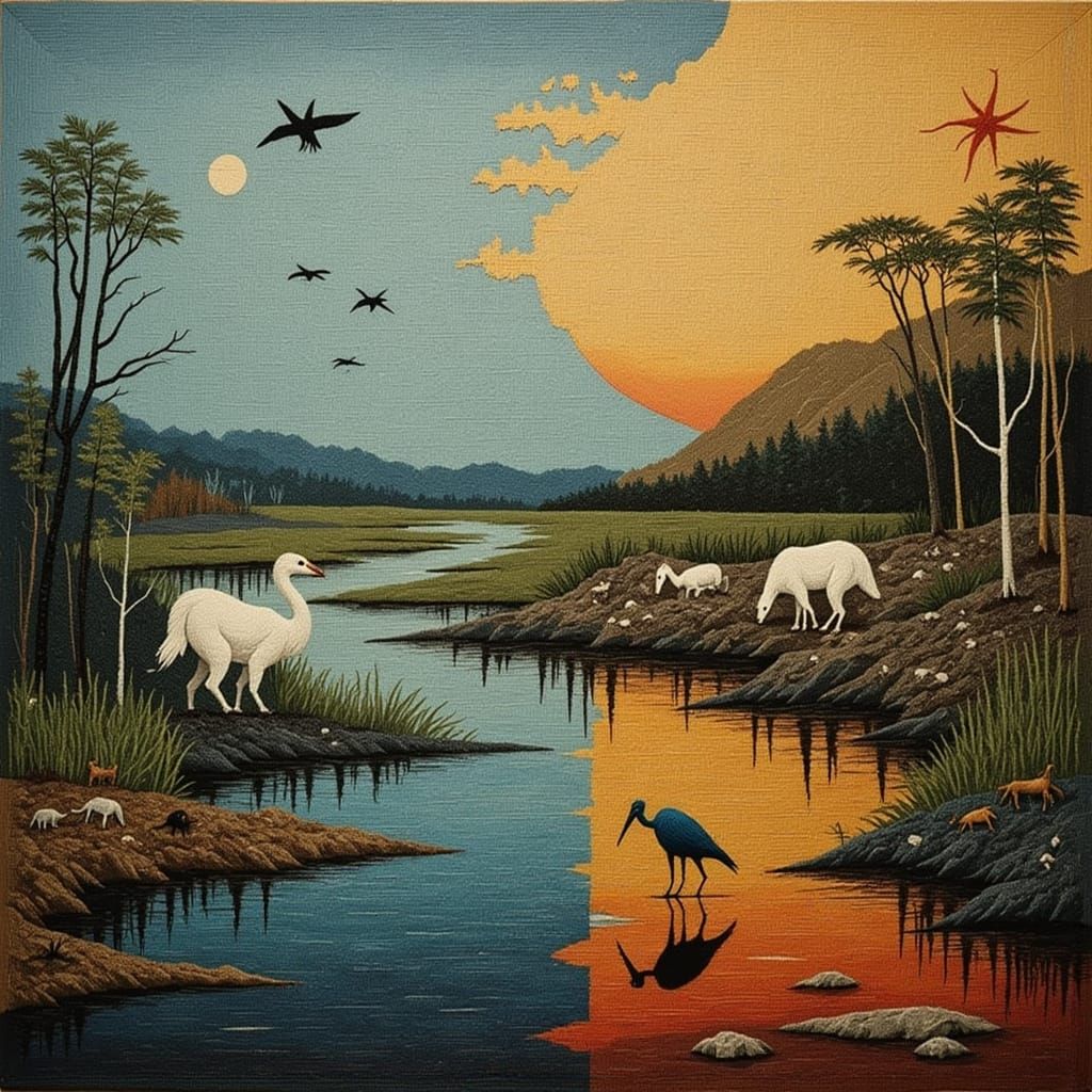 Contrasting Wetlands: Thriving vs. Polluted in Digital Art S...