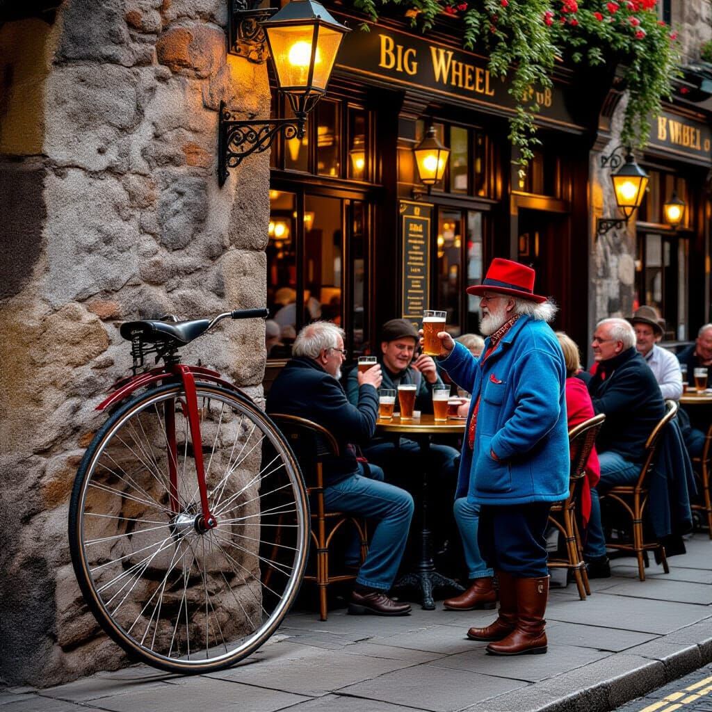 Vintage Penny Farthing by Stone Wall, Golden Hour Revelry