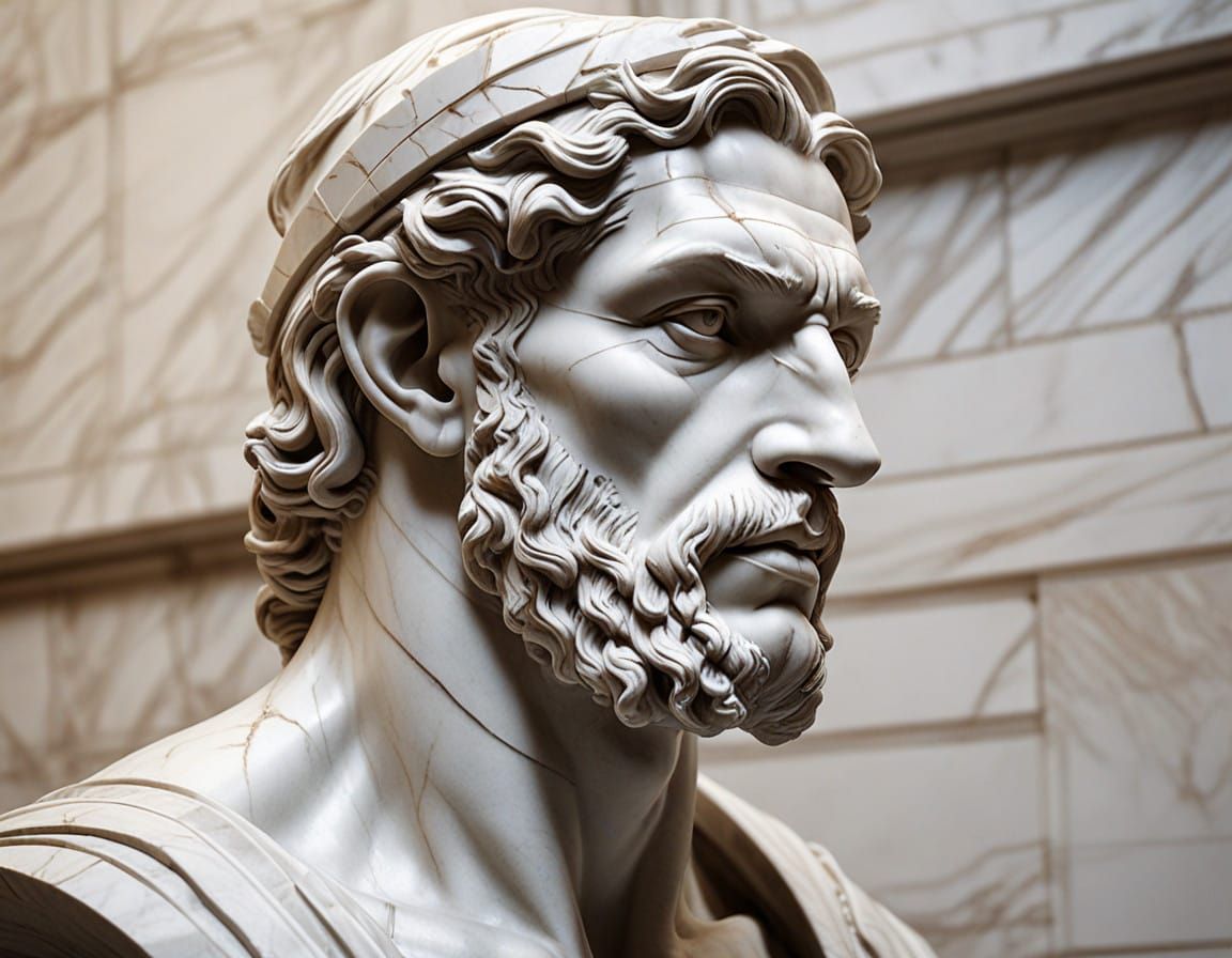 Hyperrealistic Ancient Greek Warrior Sculpture in Polished M...