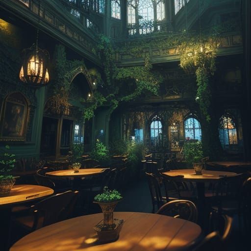 Enchanted Cafe Concept Art With Glowing Plants