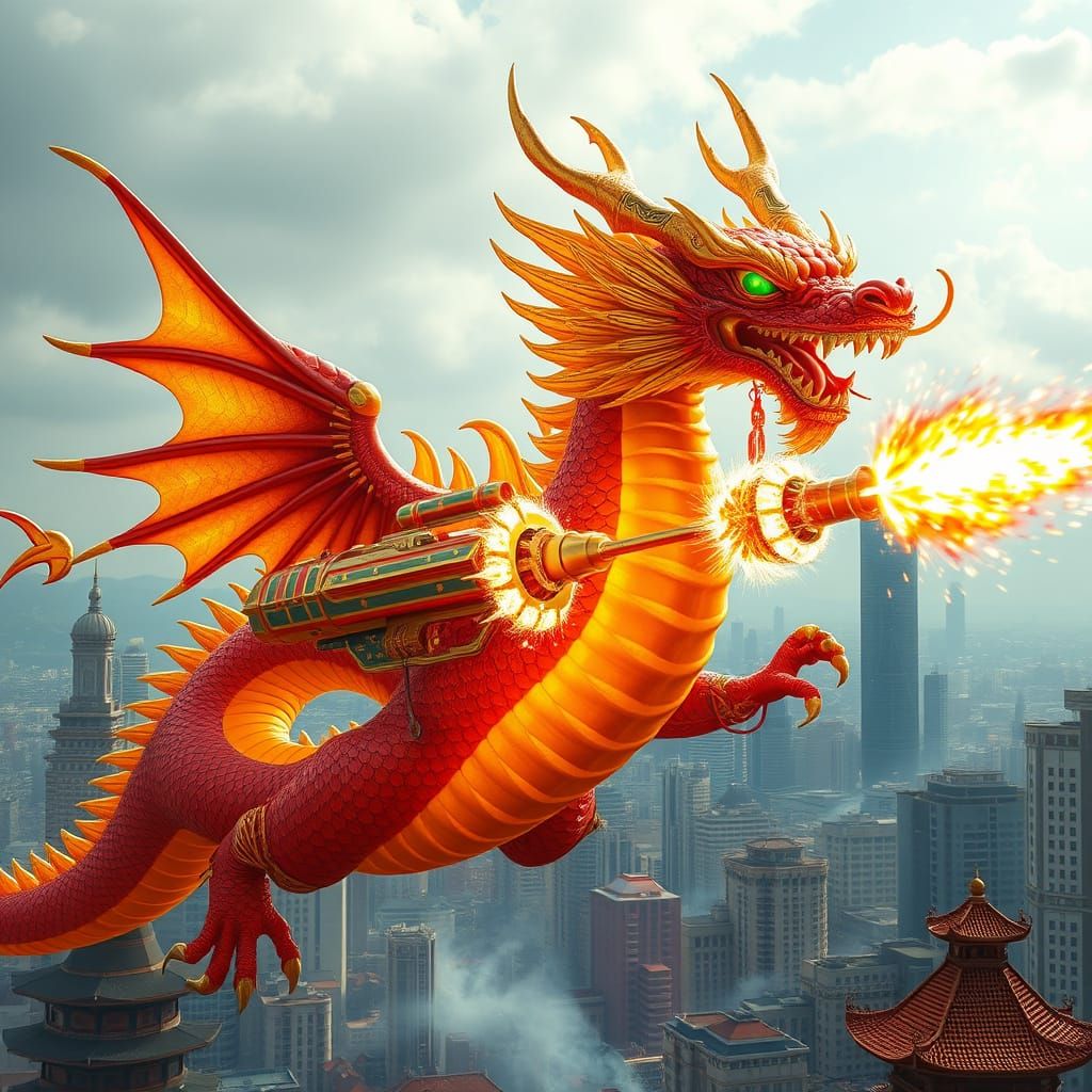 Celestial Fire Dragon Unleashes Fireworks over City