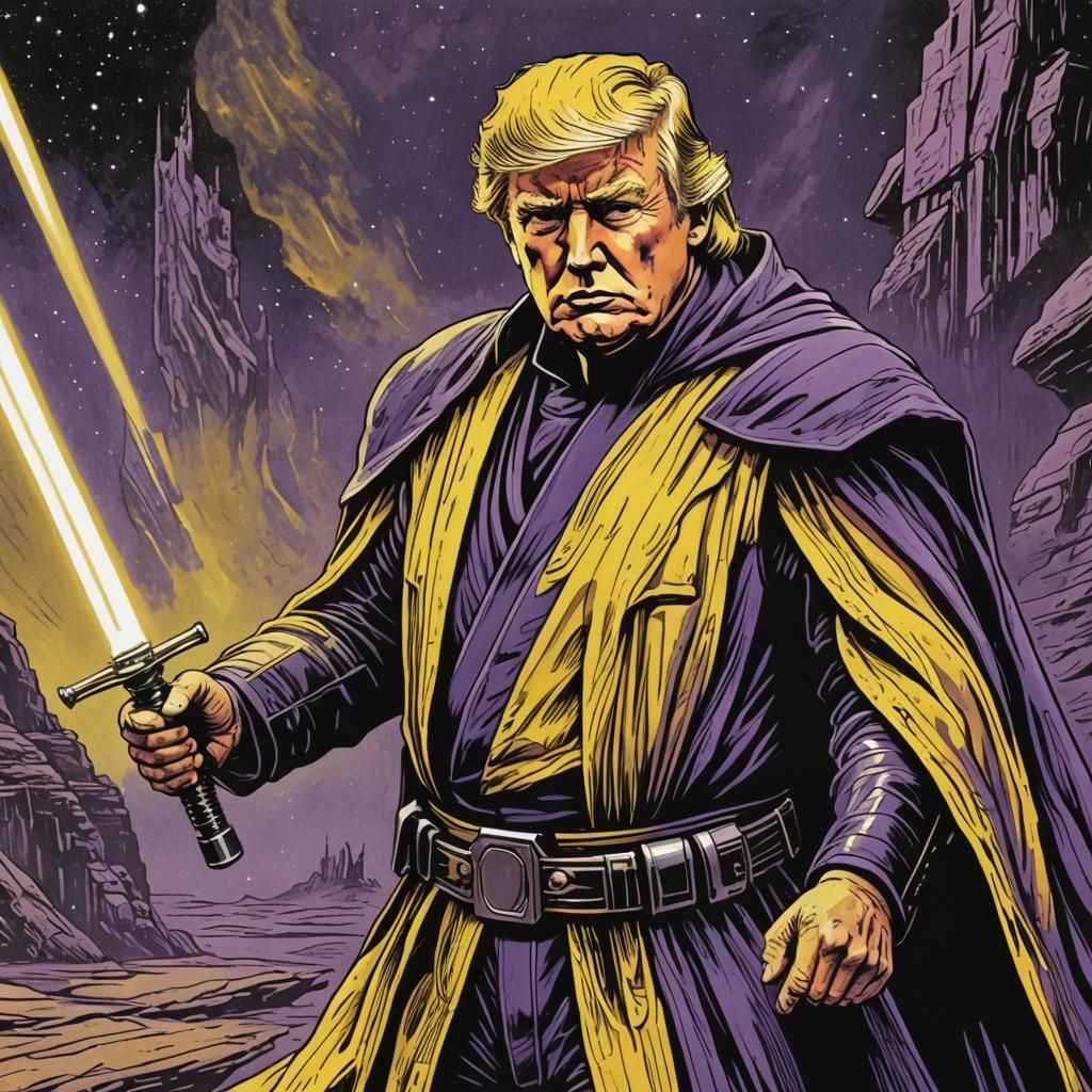Trump as Jedi Knight in Woodcut Style