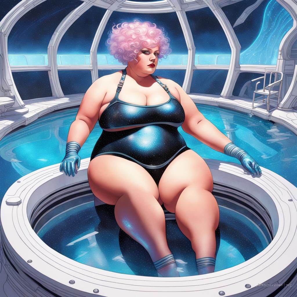 Retro-Futuristic Neon Goth Relaxation in Space Station