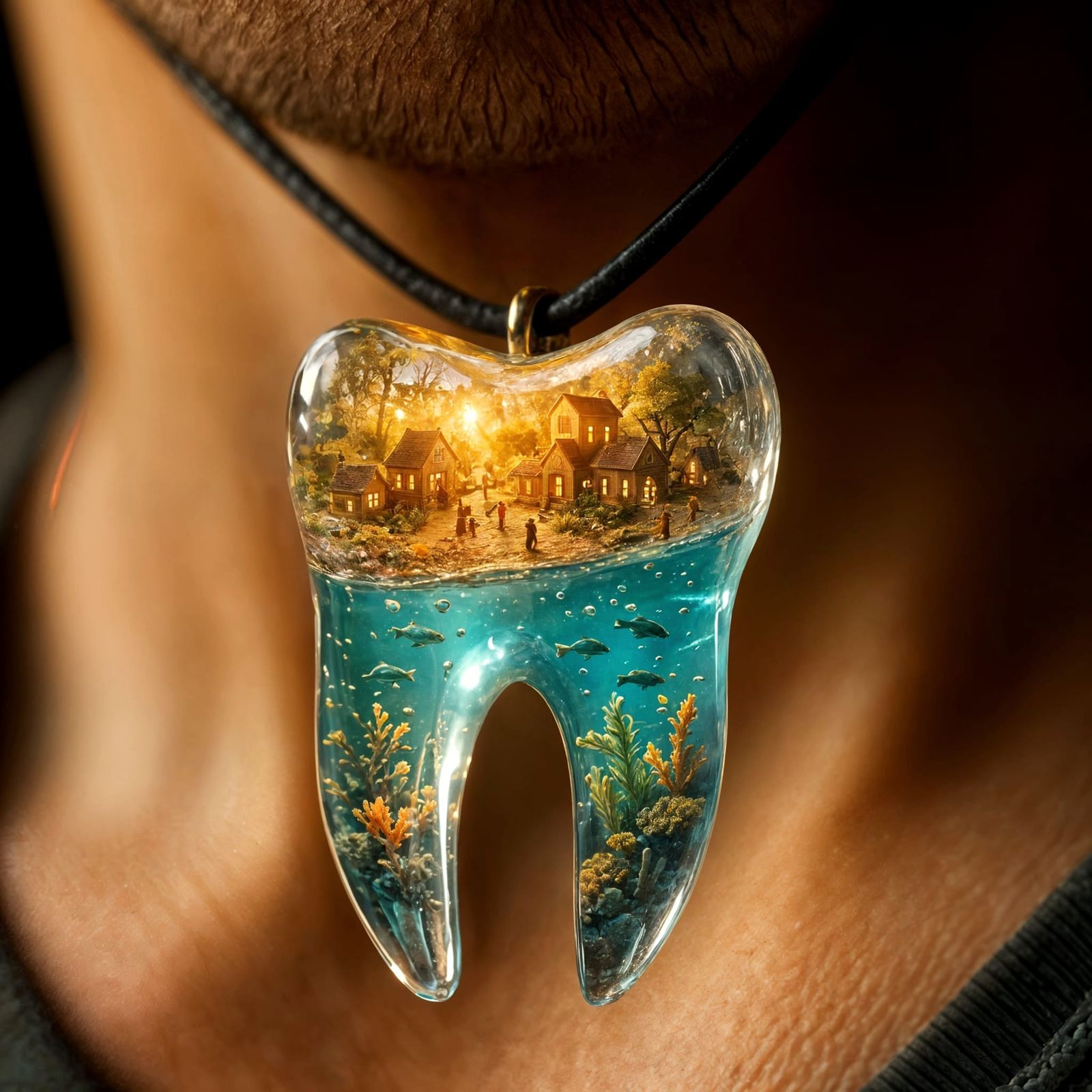 Glass Tooth Pendant Reveals Miniature Worlds