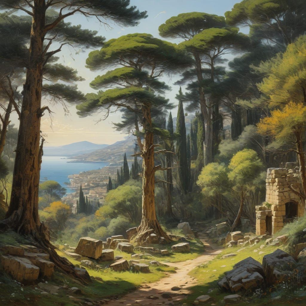 Majestic Cedars in Lebanon's Mountains, with Ancient Tyre an...