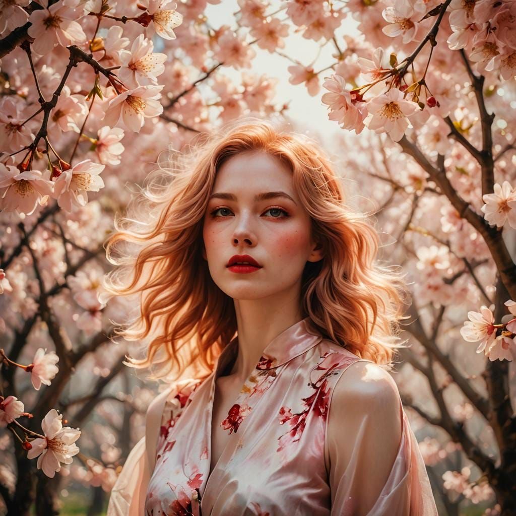 Cherry Flower Woman in Romantic Surrealism