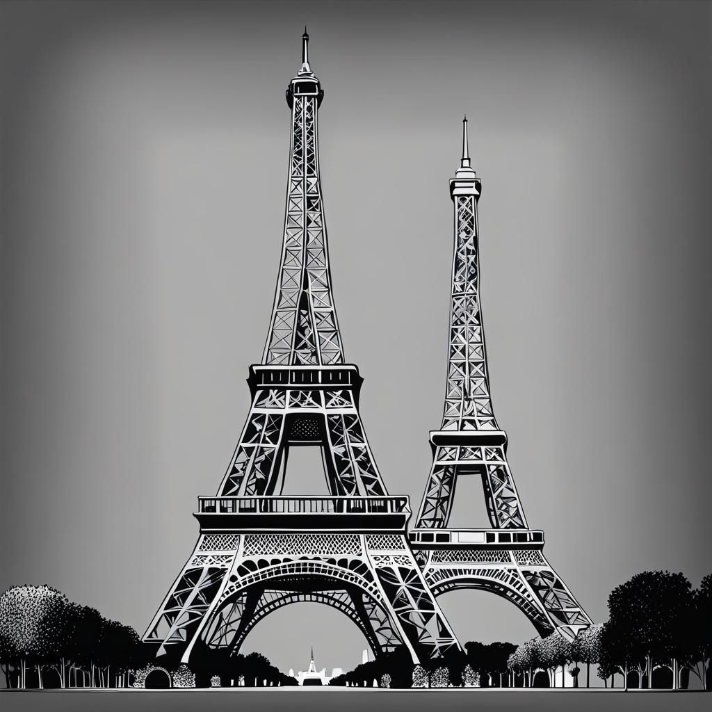 Eiffel Tower: Minimalist Black and White Line Art