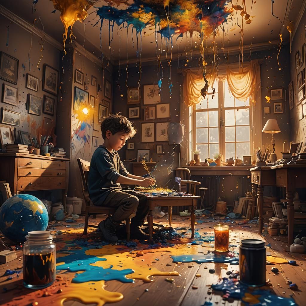 Boy's Ink Splatters Create Fantasy World