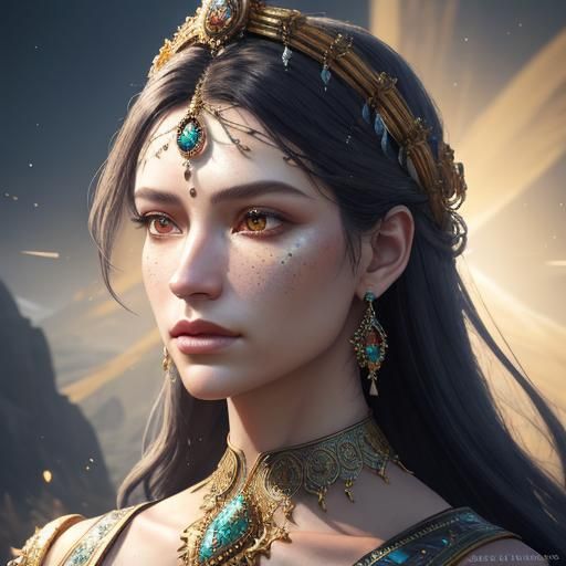 Fantasy Portrait of Woman with Ornate Jewelry