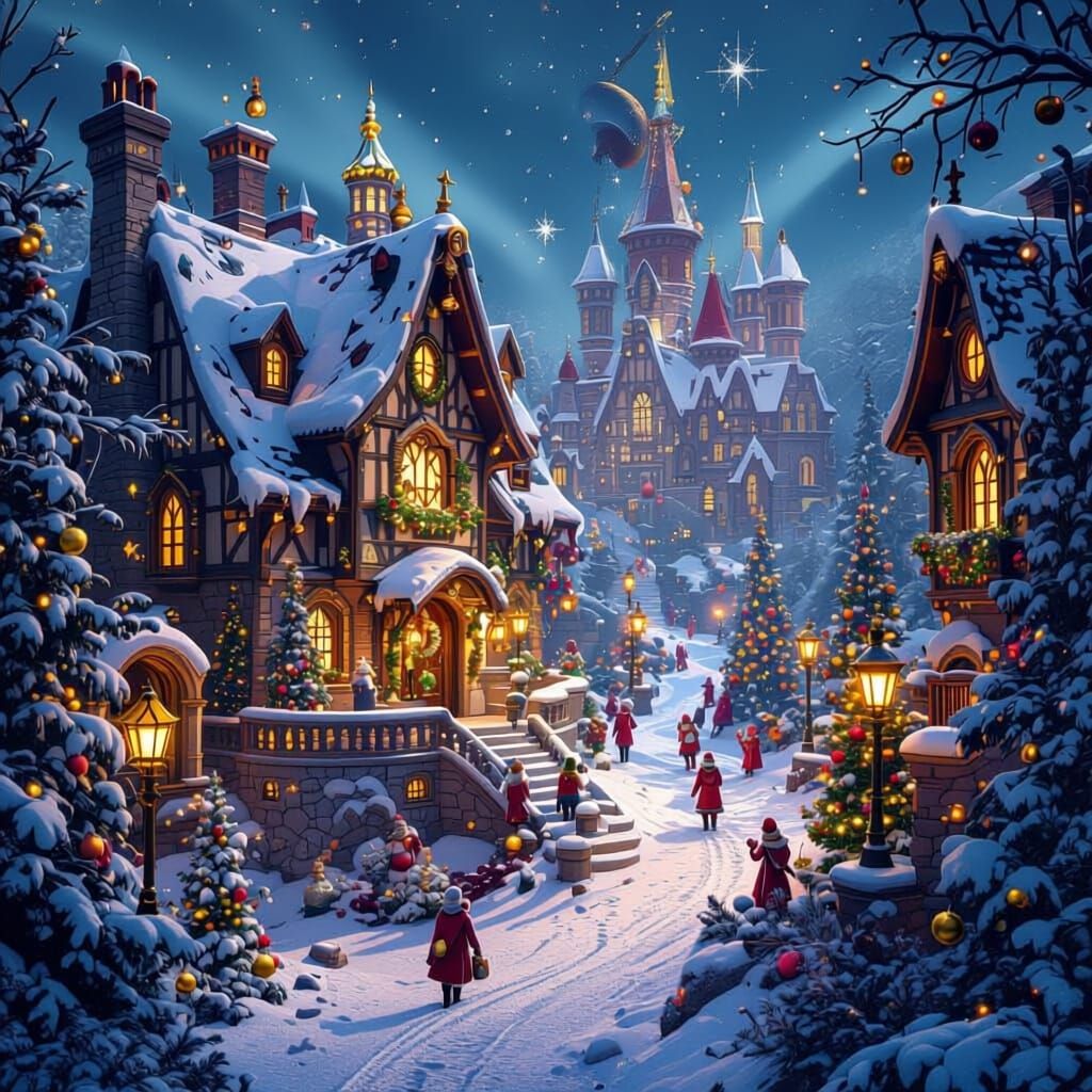 Magical Christmas Scene in Detailed Matte Painting Style