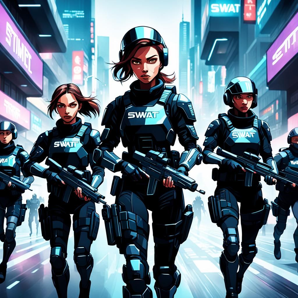 Futuristic Anime SWAT Team Chasing Criminal