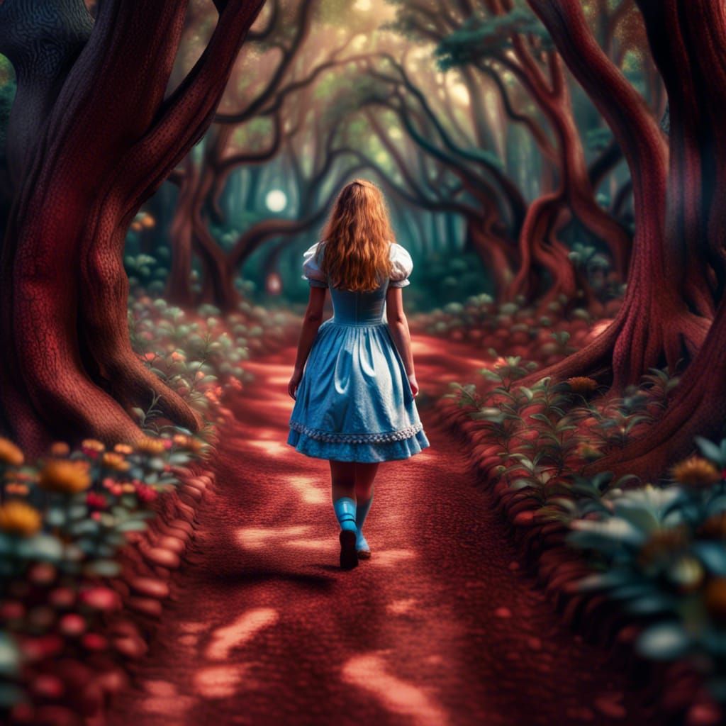Adult Alice in Wonderland in Psychedelic Woods