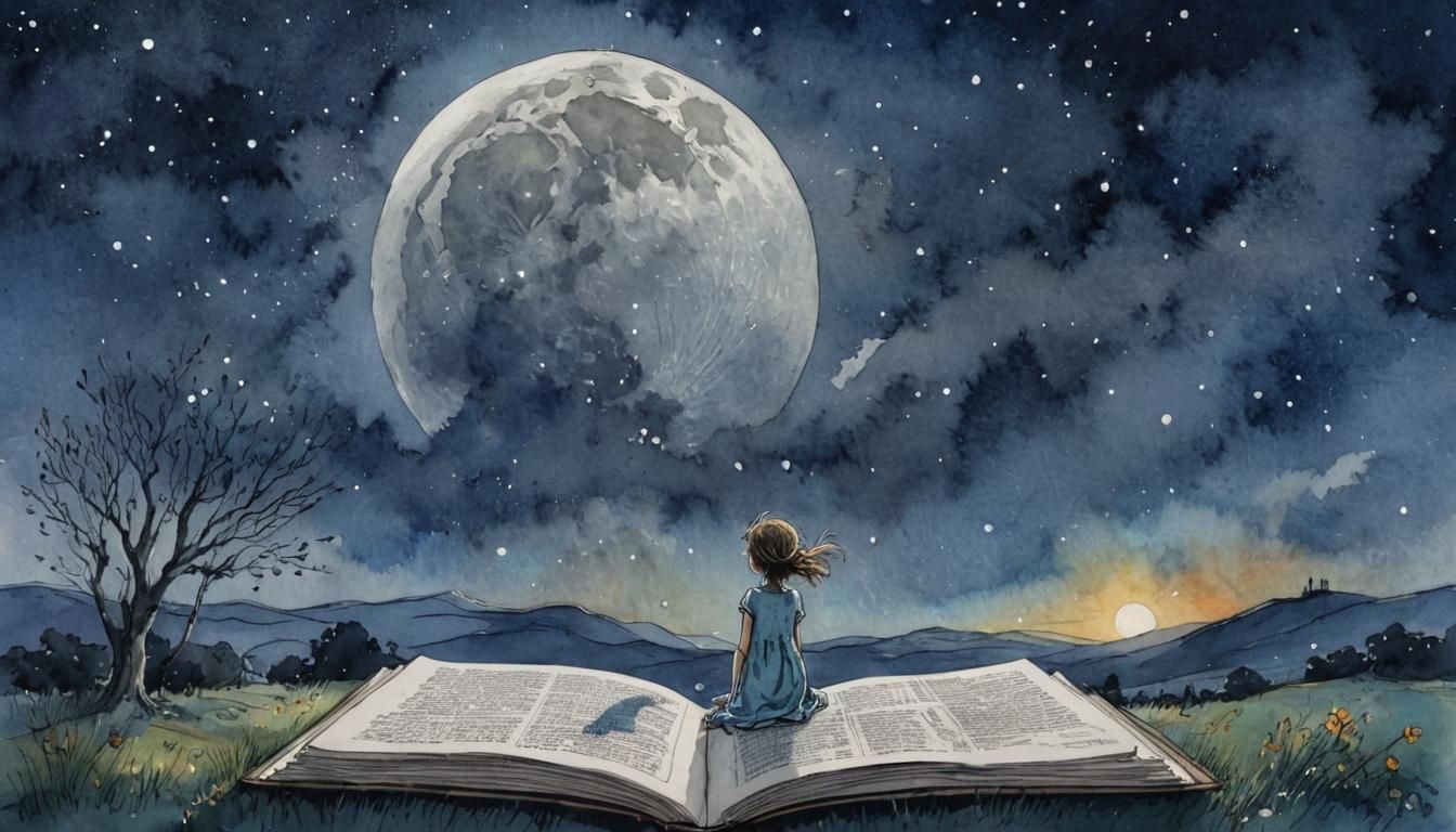 Magical Storybook Under the Moon in Watercolor