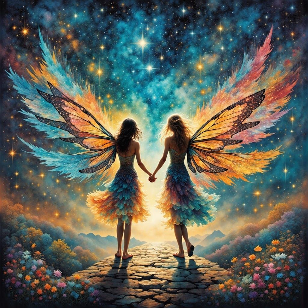 Whimsical Fairies in Harmonious Double Exposure