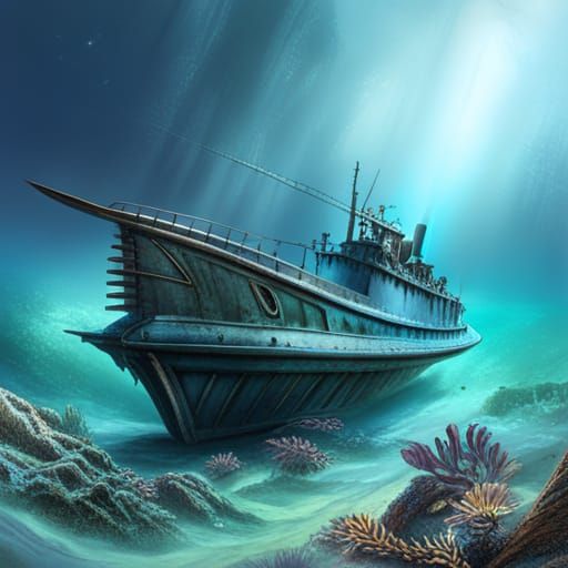 Underwater Submarine Wreck in Jules Verne Style
