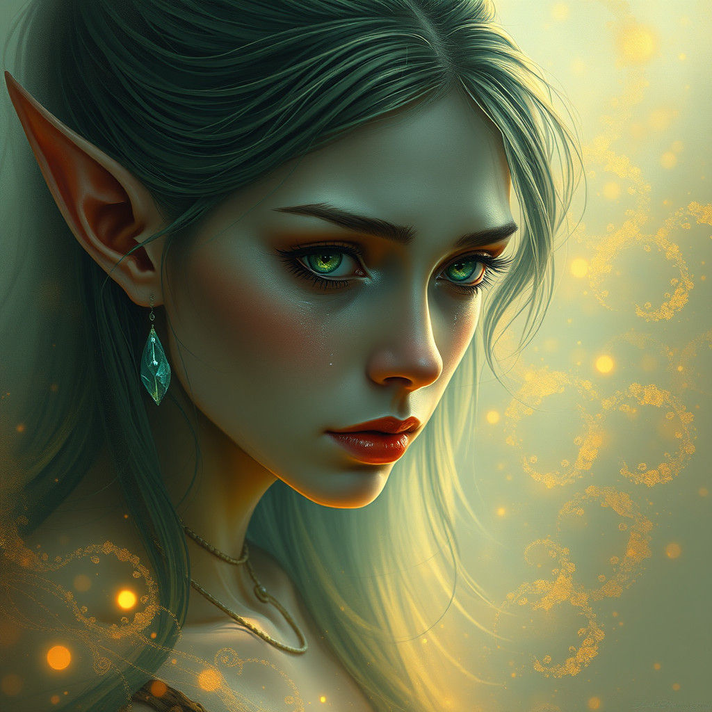 Crying Elf in Dreamy Ethereal Landscape