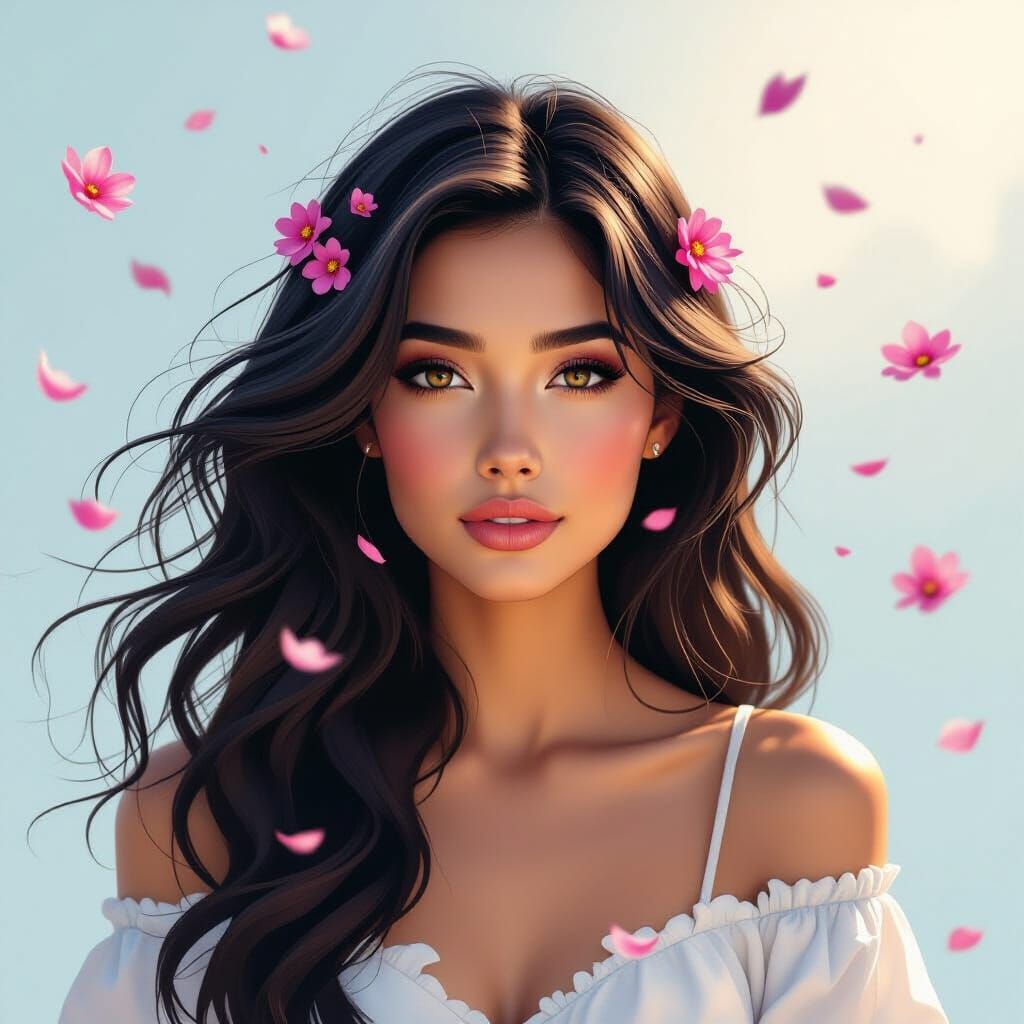 Floral Woman in Dreamy Grayscale Portrait