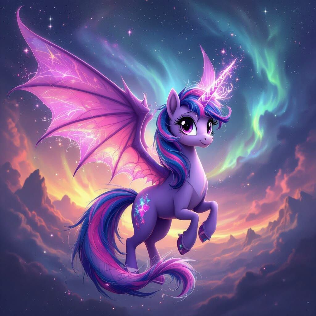 Twilight Sparkle Alicorn Dragon Hybrid in Cosmic Fantasy Art