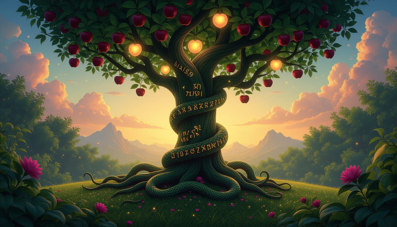 Mythic Serpent in Eden's Dreamlike Garden