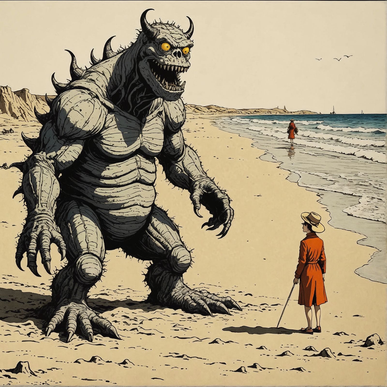 Monster Beach Trap in Pen and Ink Style